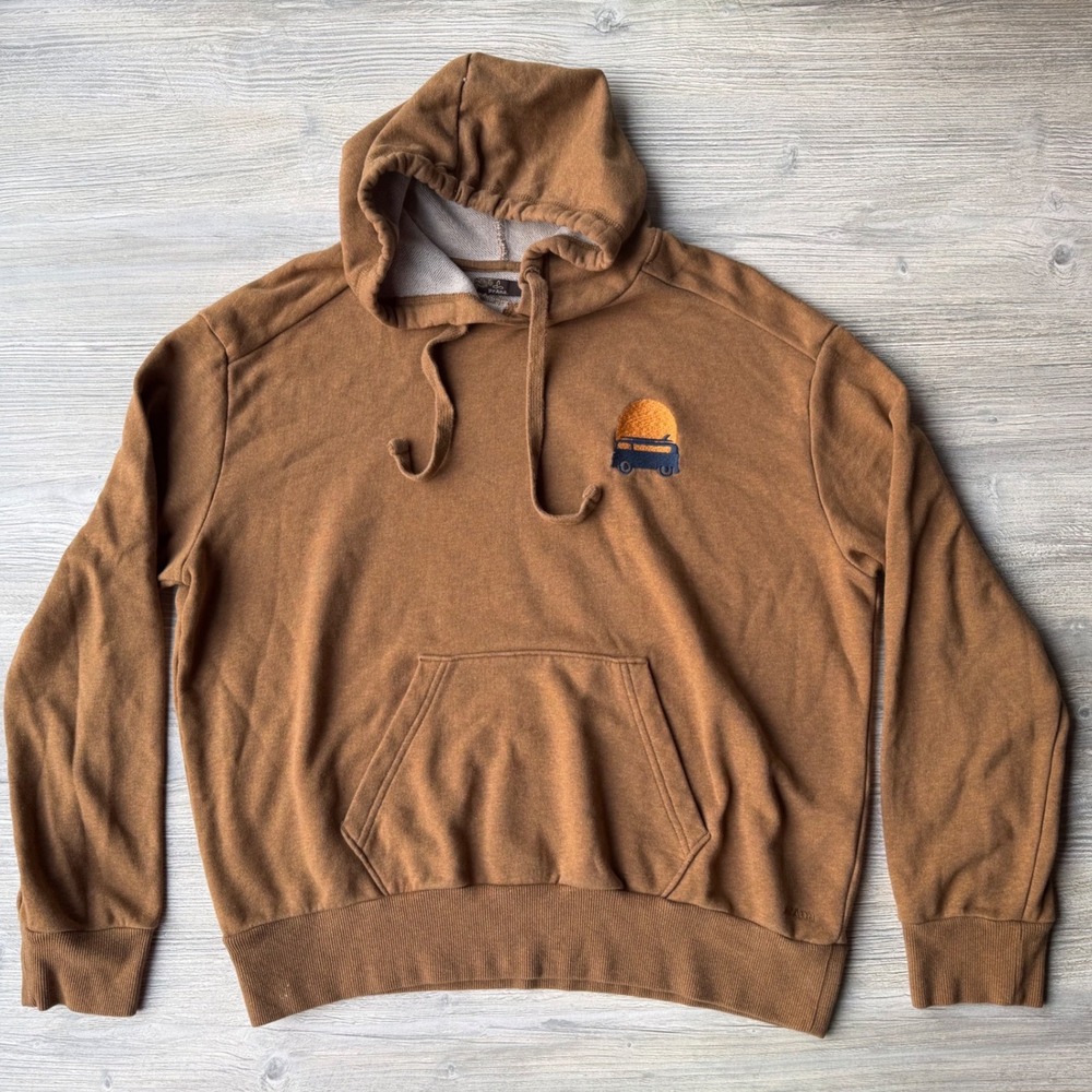 Prana Mens Organic Cotton Hoodie Brown Van Graphic Pullover Sweatshirt Medium